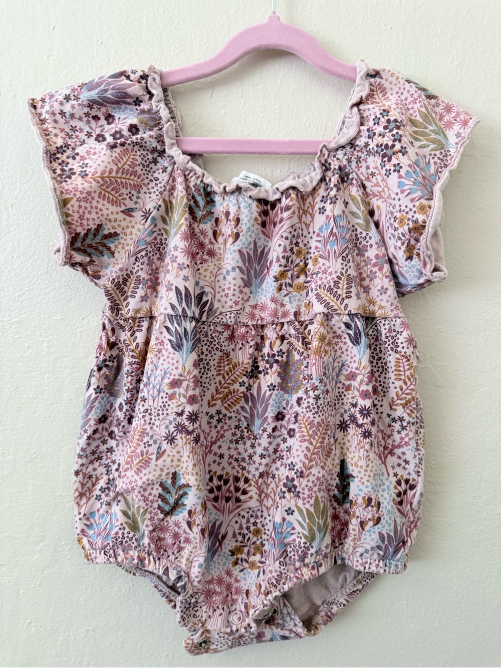 City Mouse Pink Floral Flutter-Sleeve One-Piece Romper